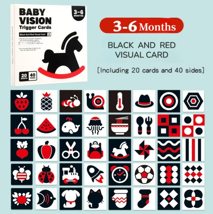 Tarjetas Sensoriales Montessori para Bebés | 20 Tarjetas de Doble Cara (40 Ilustraciones)